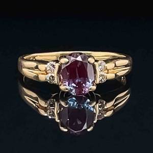 RARE Color-Changing Alexandrite & Diamond Contemporary Scalloped Ring in 14k Yellow Gold VIDEO