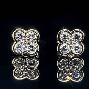 Brand New Van Cleef & Arpel Inspired, Alhambra Style Diamond Earrings in 14k Yellow Gold $2,300 Retail VIDEO