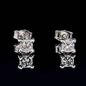 14ctw Diamond Princess Cut Solitaire Stud Earrings in 14k White Gold VIDEO