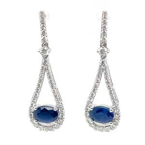 Elegant Estate 2.50 Carat Natural Blue Sapphire and Diamond East-West Trapeze Raindrop Chandelier Earrings in 14k White Gold $4,799 Retail VIDEO