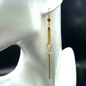 22k Yellow Gold Linear Geometric Bismark &amp Box Chain, Bead Trapeze Dangle Earrings
