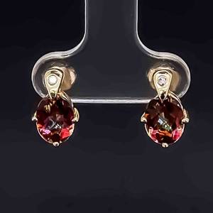 Oval Mystic Topaz and Diamond Stud Earrings in 14k Yellow Gold