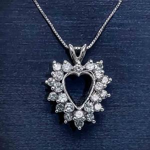 1.00 Carat Diamond Cluster Heart Halo Wreath Pendant in 14k White Gold
