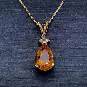Citrine & Diamond Raindrop Cluster Pendant in 14k Yellow Gold VIDEO