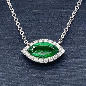 Brand New 1.26ctw. Natural Tsavorite Green Garnet &amp Diamond East-West Sideways Pendant Necklace in 14k White Gold $2,799 Retail VIDEO