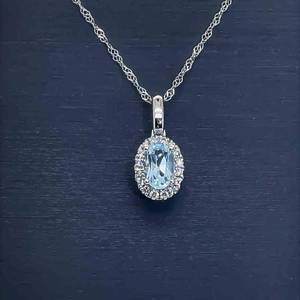 Brand New Diamond &amp Blue Topaz Oval Halo Pendant Necklace in 14k White Gold $1,350 Retail VIDEO