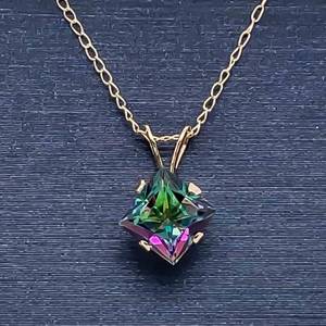 Mystic Topaz Square Solitaire Pendant Necklace in Yellow Gold VIDEO