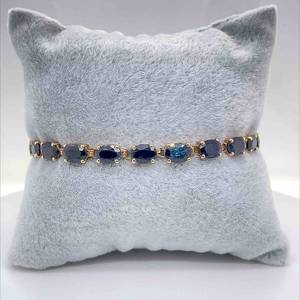 10 CARAT Natural Blue Sapphire Oval Hinge Link Tennis Bracelet in Yellow Gold