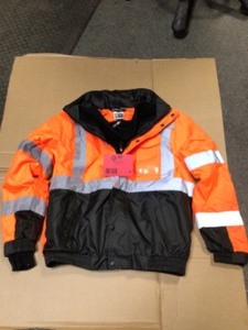 Mens Large Orange High Visibility Reflective Bomber Jacket with Zip-Out Fleece by Ergodyne See Pictures