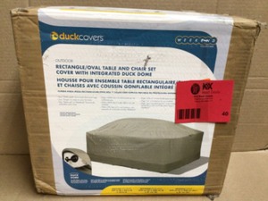 Weekend 107 in. W Outdoor RectangularOval Table and Chair Cover with Integrated Duck Dome in Moon Rock by Duck Covers Customer Returns See Pictures
