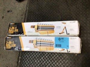 lot 14 image: Lot of  27.5 to 43 Adjustable 3-in-1 Roller Stand with a material stops, ball-bearing rollers and 8 directional rollers by TOUGHBUILT Customer Returns See Pictures