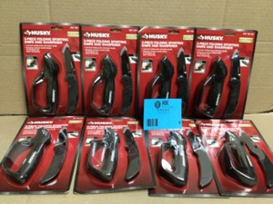 lot 5 image: Lot of 3 in. Sharpener and Nylon Handle Sporting 3 in. Steel Clip Point Straight Edge Folding Knife Tactical Knife by Husky Customer Returns See Pictures