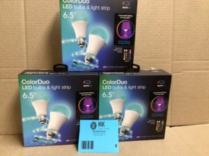 lot 8 image: Lot of 3 40-Watt Equivalent A19 Dimmable with Remote and Light Strip LED Light Bulb Multi-Color, 2700K (2-Pack) by Tzumi Customer Returns See Pictures