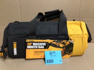 lot 40 image: Massive Mouth 20 Black and Gold Contractor Tool Bag with 51 pockets and Heavy-duty reinforced rivet construction by TOUGHBUILT Customer Returns See Pictures