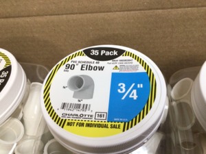 lot 12 image: Lot of 34 in. PVC 90-Degree Elbow Socket x Socket Pro Pack (35-Pack) by Charlotte Pipe Customer Returns See Pictures