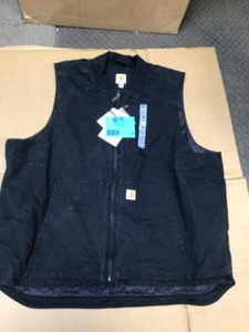 lot 28 image: Mens 3 X-Large Tall Black Cotton Loose Fit Washed Duck Insulated Rib Collar Vest by Carhartt Customer Returns See Pictures