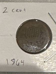 lot 3 image: 1800�s 2 Cent Piece