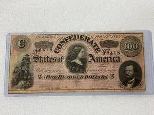 lot 27 image: Genuine $100 Confederate Bill (Great Quality)