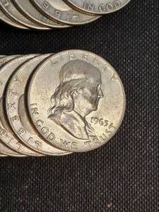 ROLL OF 20 MIXED DATE FRANKLIN SILVER HALF DOLLARS
