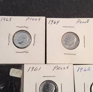GROUP OF 8 SILVER PROOF ROOSEVELT DIMES 1956-1964