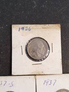 GROUP OF 5 BUFFALO NICKELS 1936 1936-S 1936-D 1937 1937-S