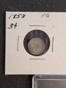 3 US COINS 1853 3C SILVER 1917-S 1928-D MERCURY DIMES