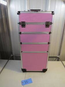 lot 10 image: VIVOHOME 4 in 1 Makeup Case Pink No Wheels Retractable Handle is Broken See Photos
