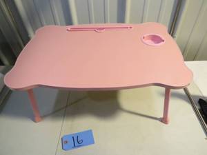 lot 16 image: Laptop Table With Fold Up Legs and Cupholder Pink