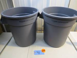 lot 41 image: AmazonCommercial 10 Gallon Heavy Duty Round TrashGarbage Can, Grey, 2-Pack