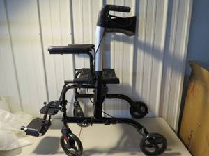 lot 42 image: ELENKER Medical Transport Chair Foldable Rollator Walker With Detachable Footrests HFK-9213