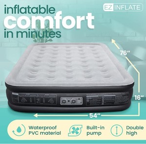 lot 91 image: EZ INFLATE Double High Luxury Air Mattress with Built in Pump, Inflatable Mattress