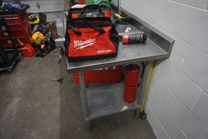 lot 22 image: Stainless Steel 2 Level StorageWork Bench Shelving Unit