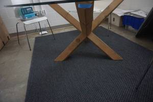 lot 16 image: Glass Top Dining RoomConference Style Table With Wood Base