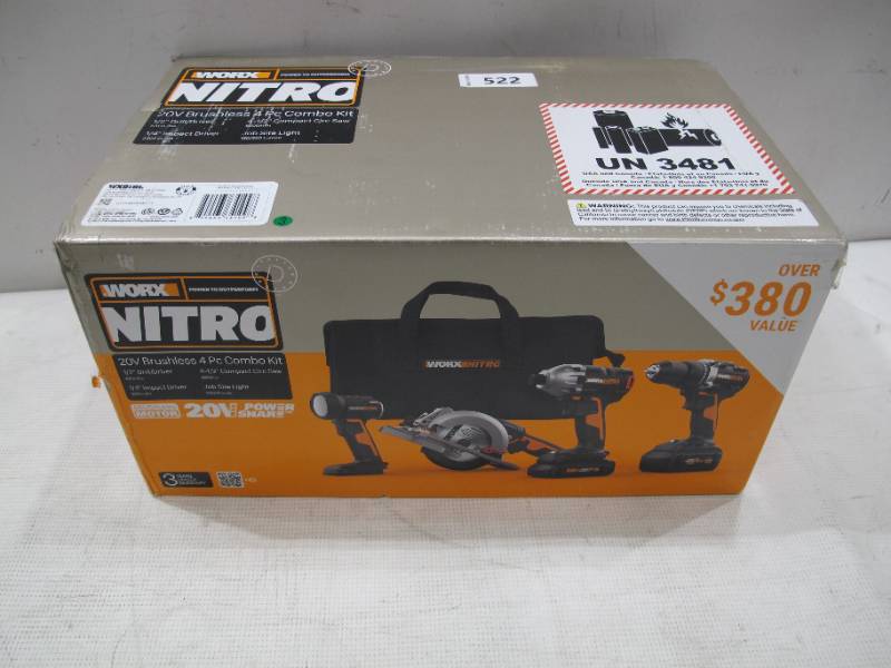 NEW WORX NITRO 20V Brushless 4 Tool Combo Kit Impact Drill Circ