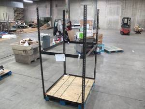 lot 401 image: Adjustable Metal Frame Shelving Built onto Pallet - Perfect for Placing Tools, Rugs, umbrellas, or to build on