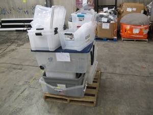 lot 414 image: Pallet of Store Overstock Store and Ecommerce Product and Returns - Empty Storage Bins without Lids