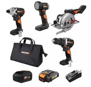 lot 522 image: NEW WORX NITRO 20V Brushless 4-Tool Combo Kit (Impact, Drill, Circ Saw, Light) WX918L