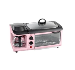 lot 524 image: NEW Nostalgia Retro 3-in-1 Family Size Breakfast Station, Retro Pink