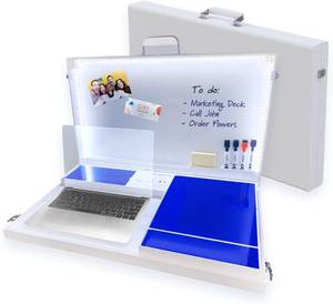 lot 527 image: NEW Worky 15-in-1 The Home Office Portable Multifunction Workstation Desk with Built-in PowerCharging, LED Lighting, StorageOrganization, and Magnetic Dry Erase Board