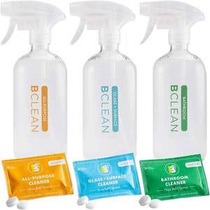 lot 529 image: NEW Boulder Clean Surface Cleaning Refill Kit - 16oz, Includes 3x Refill Tablet Packets (All-Purpose, Bathroom, Glass  Surface), 3x Eco-Friendly Glass Bottles, 3x Reusable Spray Triggers