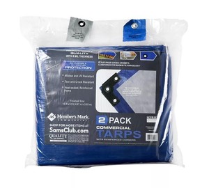 lot 557 image: NEW Members Mark 16 x 12 Commercial Tarps with Reinforced Corners, BlueGray (2-Pack)