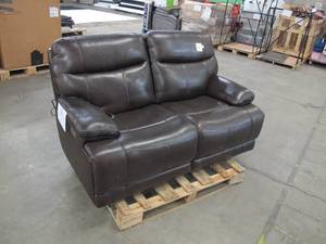 lot 421 image: Powered Brown Leather Sofa Recliner - One Leg Doesnt Recline