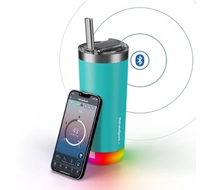 lot 573 image: NEW HidrateSpark Pro 20-oz. Stainless Steel Smart Tumbler w 3 Straws - Sea Glass