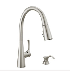 lot 603 image: Delta Auburn 19835Z-SPSD-DST Single Handle Pull-Down Kitchen Faucet With Soap Dispenser And ShieldSpray Technology In Spotshield Stainless