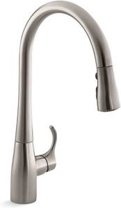 lot 605 image: KOHLER 596-VS Simplice Pull Down Kitchen Faucet, High Arch, Vibrant Stainless