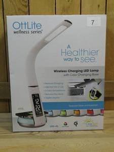 lot 7 image: OttLite Wireless Charging Desk Lamp with Color Changing Base  White