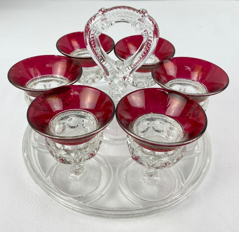 Indiana Glass Cranberry Glass Punch Bowl Set 11 Glasses Footed