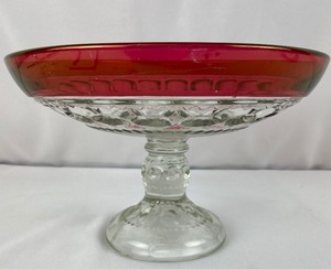 lot 5 image: Vintage Tiffin Kings Crown Thumbprint Pedestal Fruit Compote & Footed Shallow Bowl