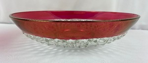 lot 4 image: Vintage Indiana Glass Ruby Flash Diamond Point Low Flared Serving Bowl & Medium Fruit Bowl
