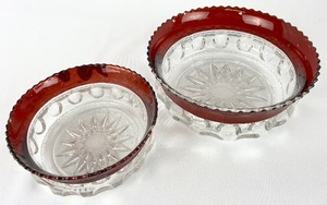 lot 9 image: Vintage Tiffin Kings Crown Thumbprint Pattern Berry Bowl & Small Serving Bowl  - Deep Red in Color